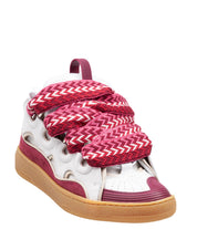 LANVIN CURB SNEAKER IN LEATHER AND SUEDE COLOR WHITE AND BERRY