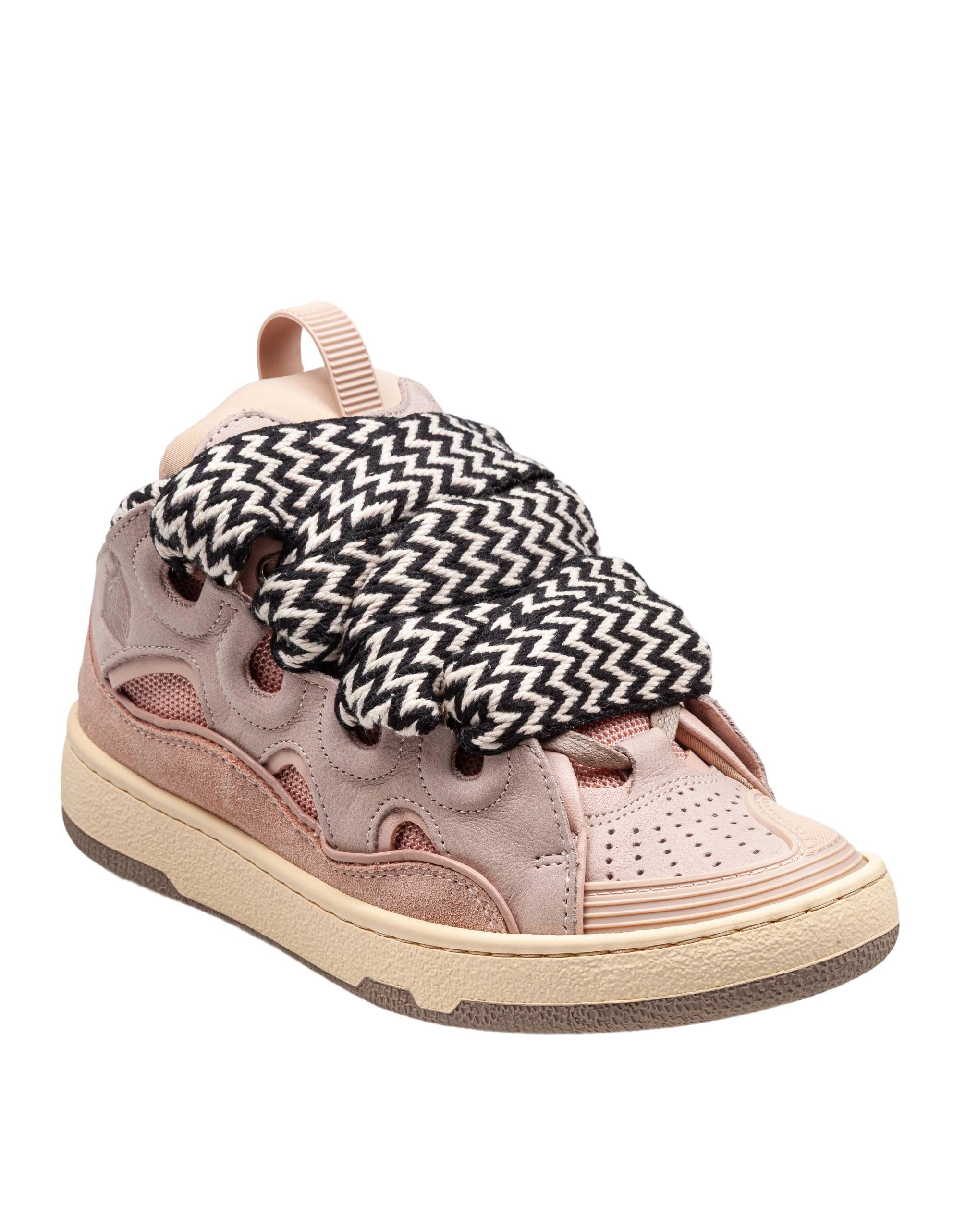 LANVIN CURB SNEAKERS IN WHITE AND PINK LEATHER