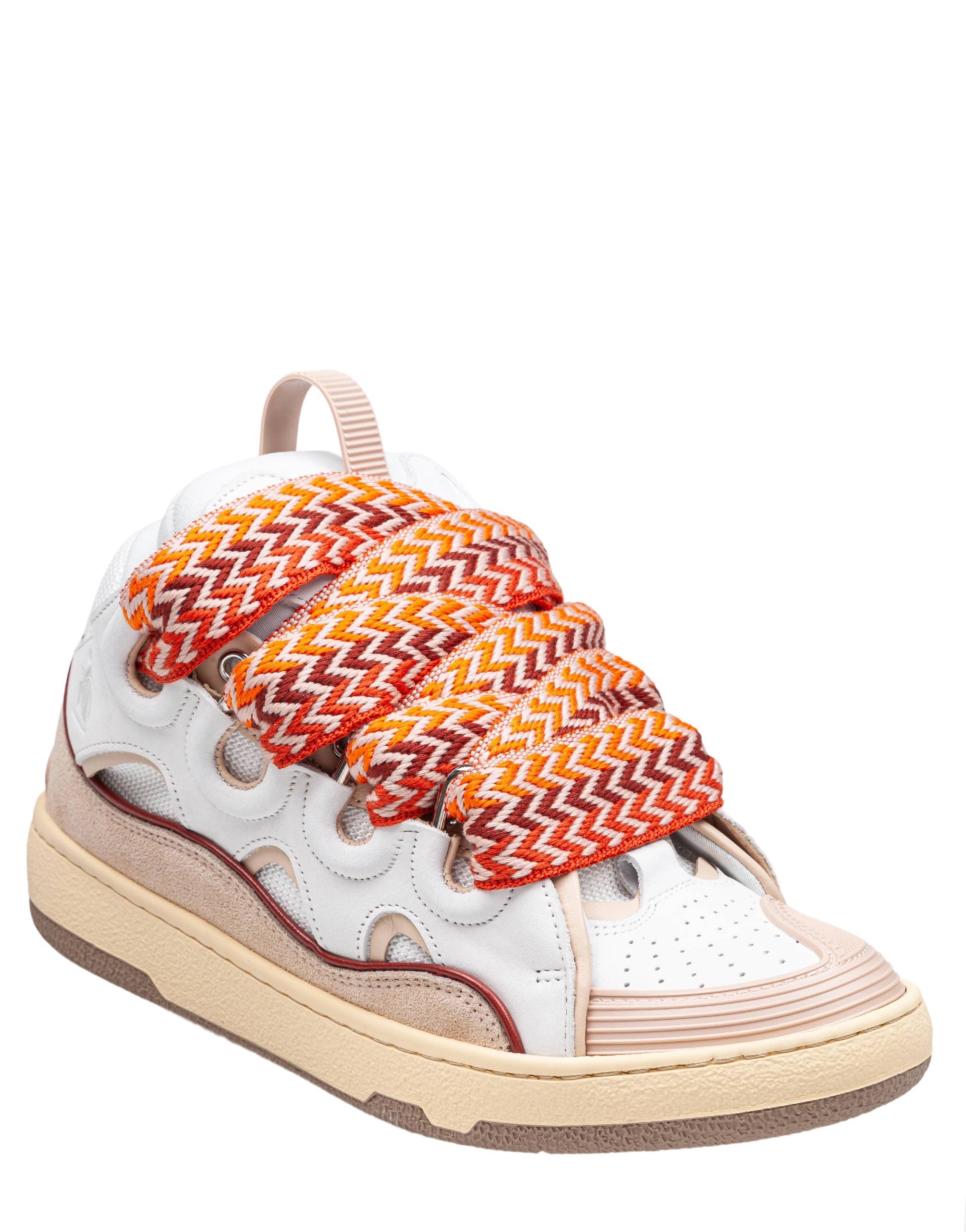 LANVIN SNEAKERS CURB IN PELLE COLORE BIANCO E PESCA