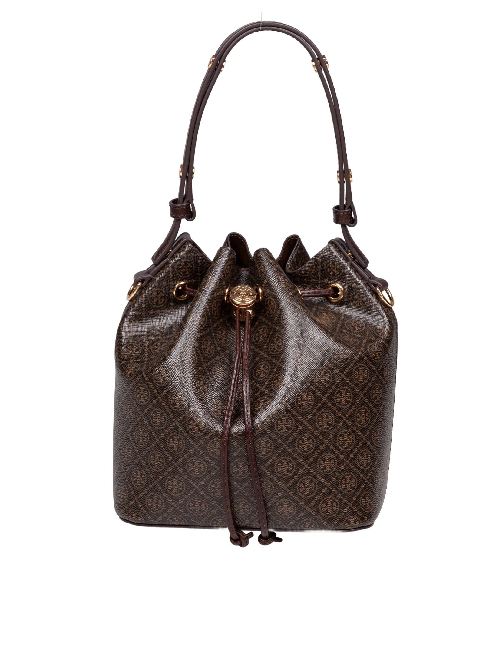 TORY BURCH MONOGRAM PRINTED COTTON BUCKET BAG