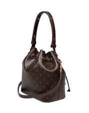 TORY BURCH MONOGRAM PRINTED COTTON BUCKET BAG