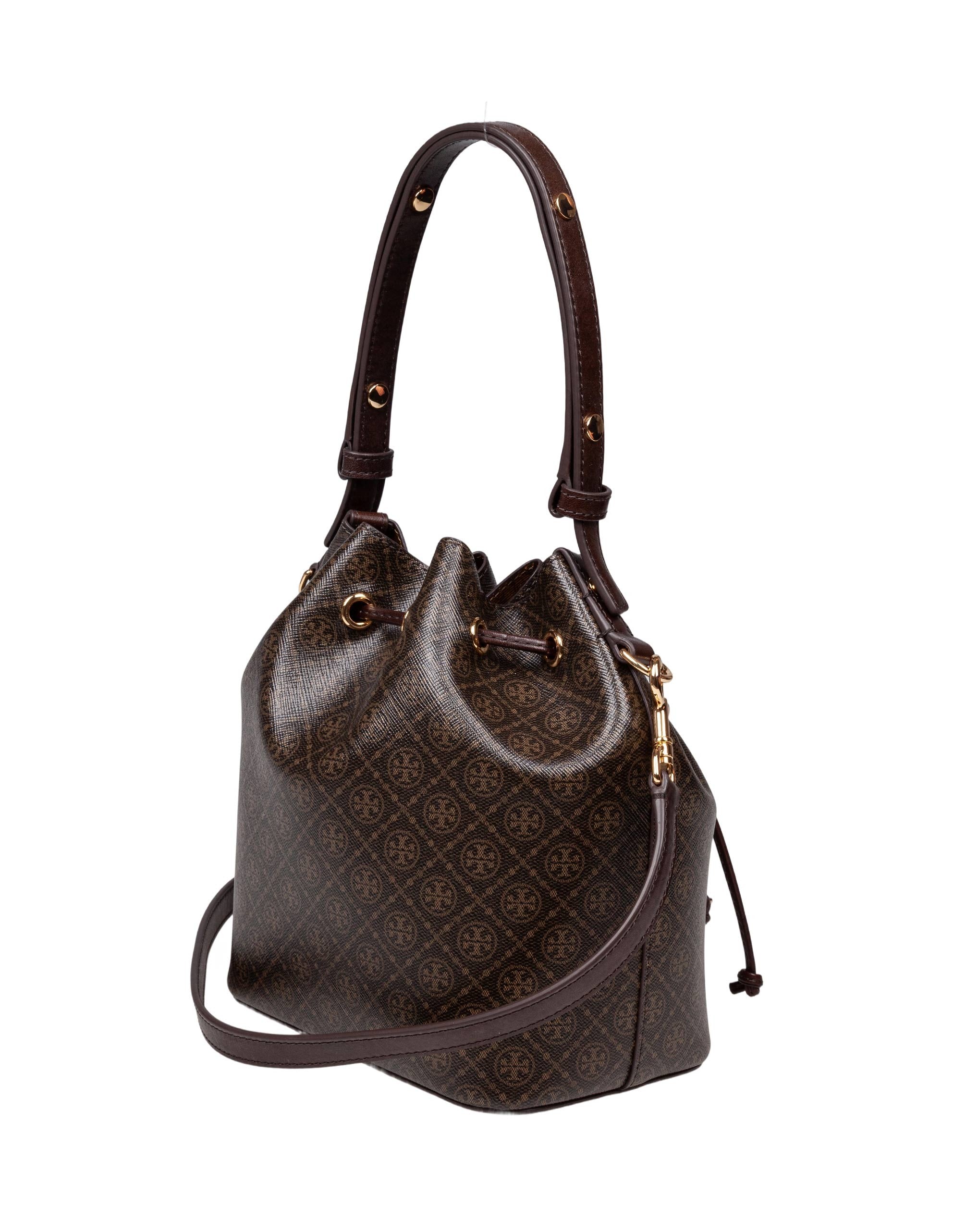 TORY BURCH MONOGRAM PRINTED COTTON BUCKET BAG