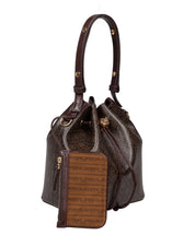 TORY BURCH MONOGRAM PRINTED COTTON BUCKET BAG