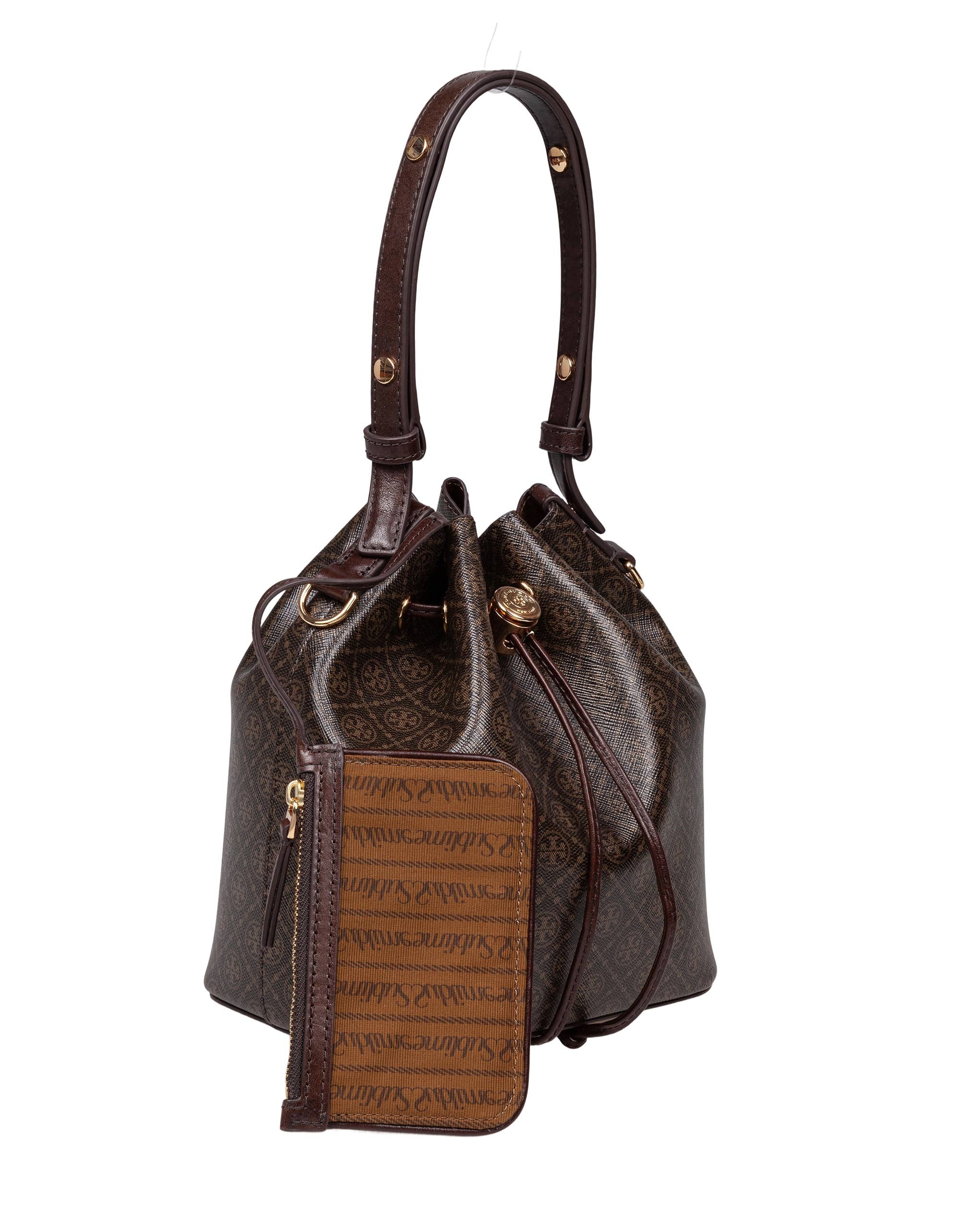 TORY BURCH MONOGRAM PRINTED COTTON BUCKET BAG