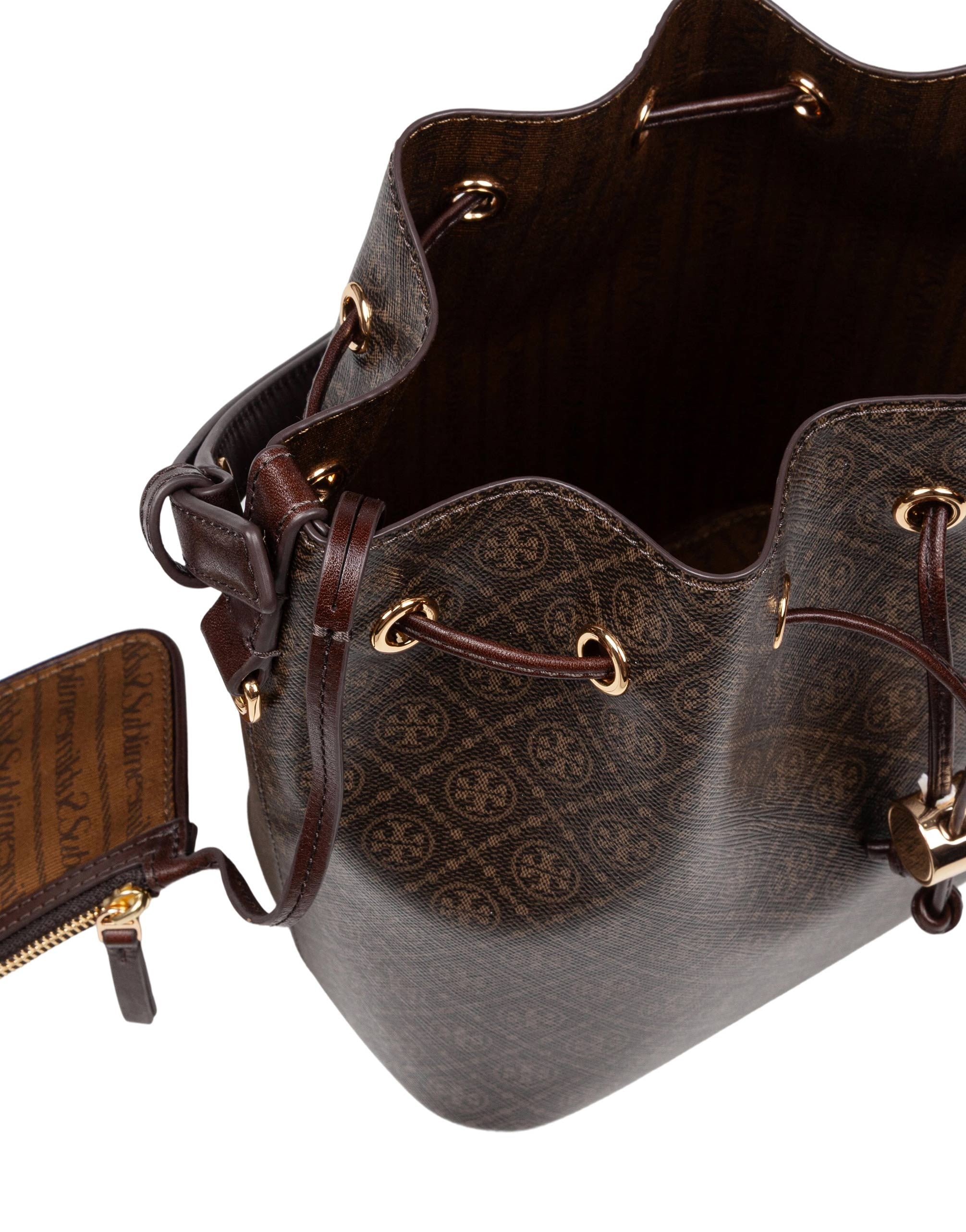 TORY BURCH MONOGRAM PRINTED COTTON BUCKET BAG