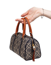 TORY BURCH MONOGRAM BUCKET IN PRINTED COTTON MONOGRAM BLUE
