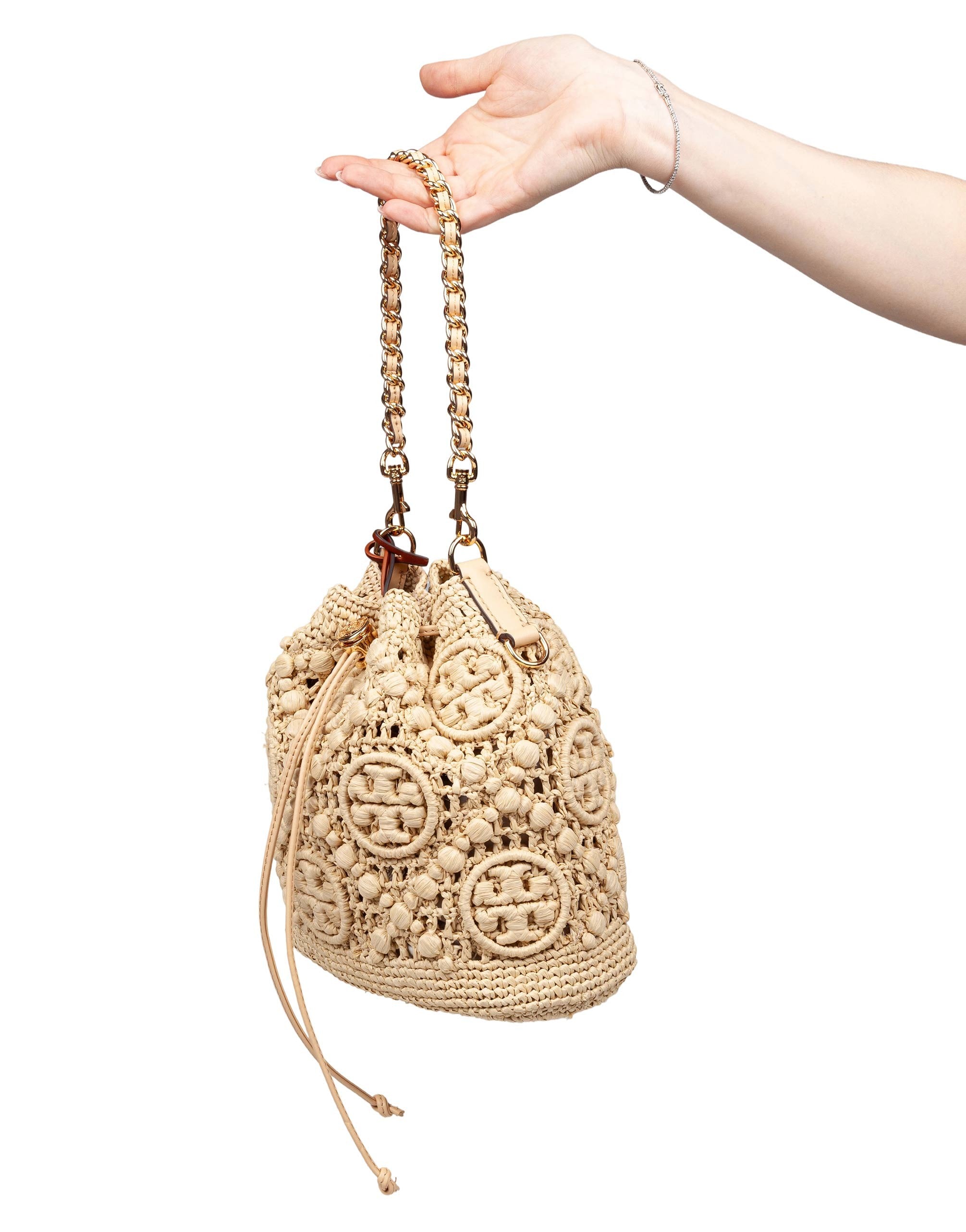 TORY BURCH MONOGRAM T RAFFIA BAG NATURAL COLOR