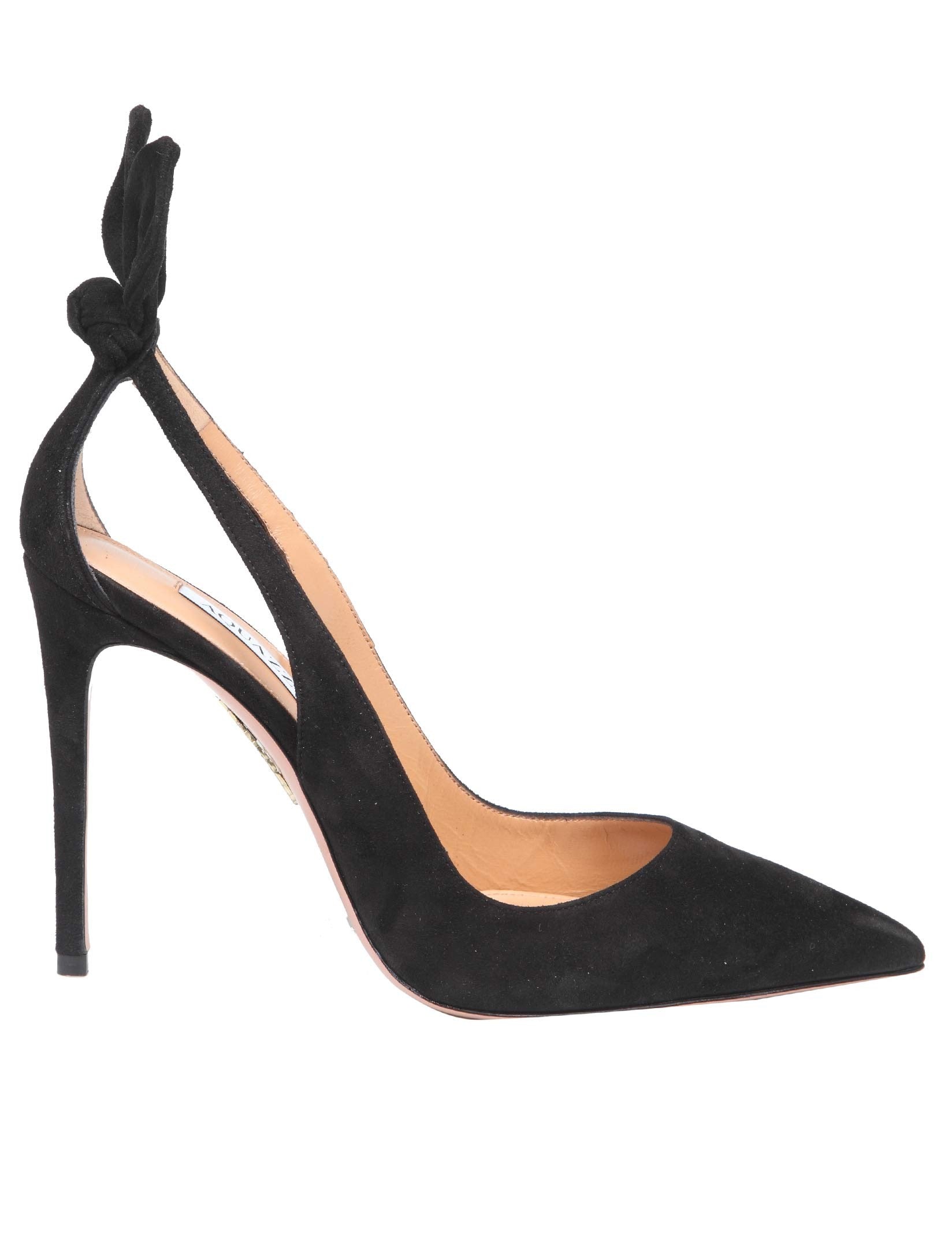 AQUAZZURA BOW TIE PUMP 85 IN CAMOSCIO COLORE NERO