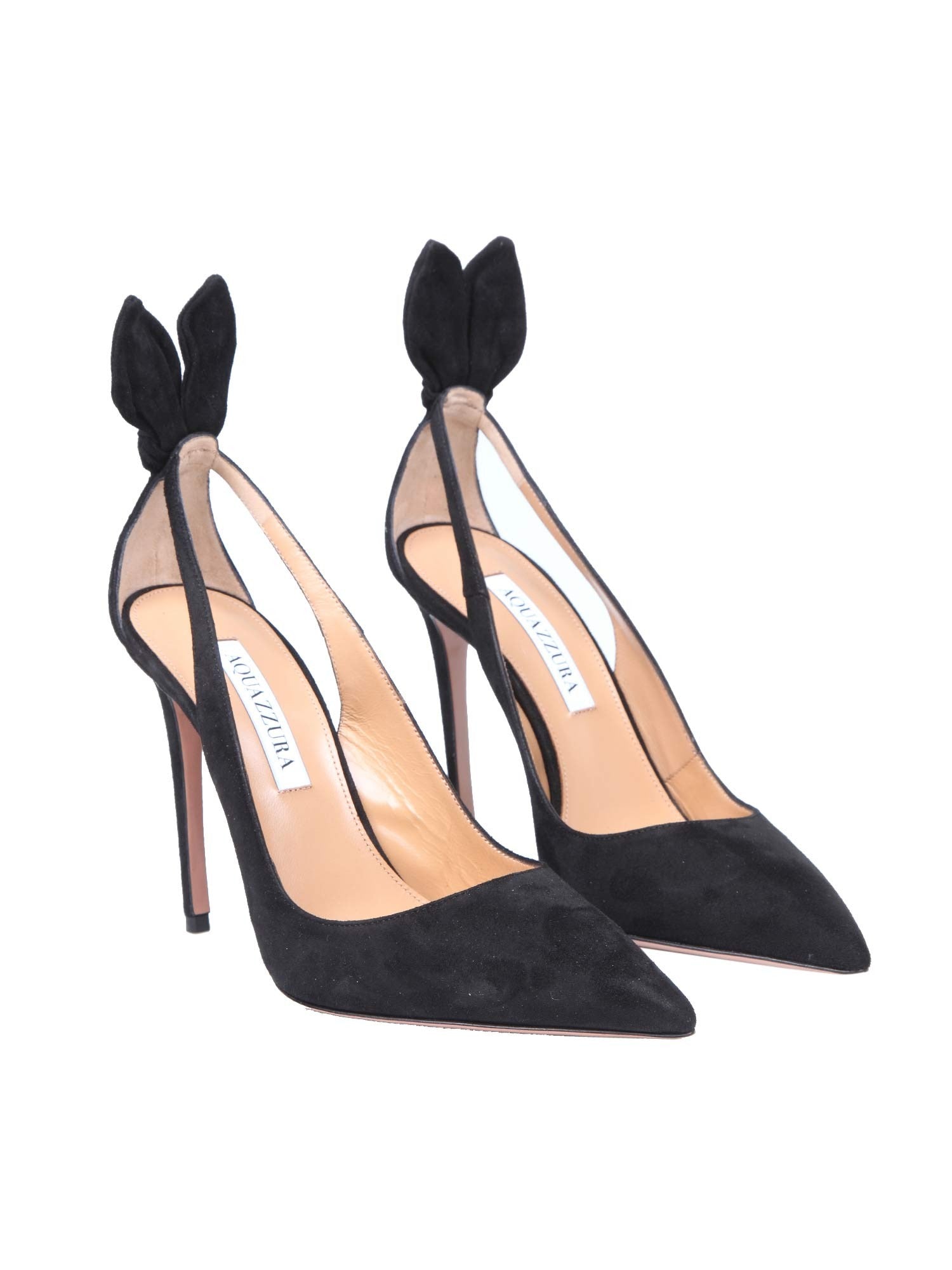 AQUAZZURA BOW TIE PUMP 85 IN CAMOSCIO COLORE NERO