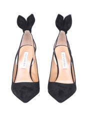 AQUAZZURA BOW TIE PUMP 85 IN CAMOSCIO COLORE NERO