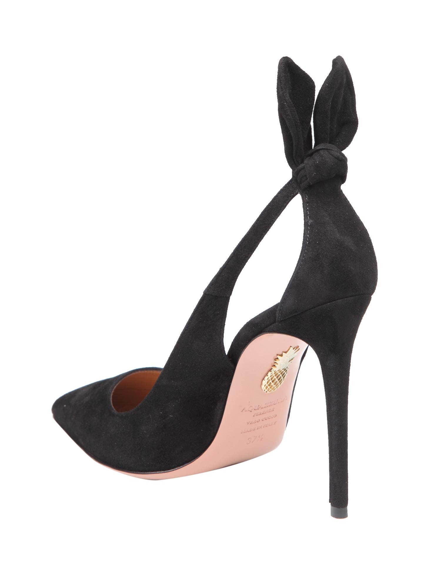 AQUAZZURA BOW TIE PUMP 85 IN CAMOSCIO COLORE NERO