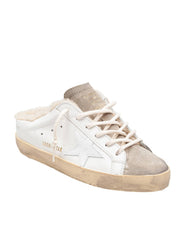 GOLDEN GOOSE SNAKERS SUPER STAR LEATHER SABOT WHITE AND TAUPE