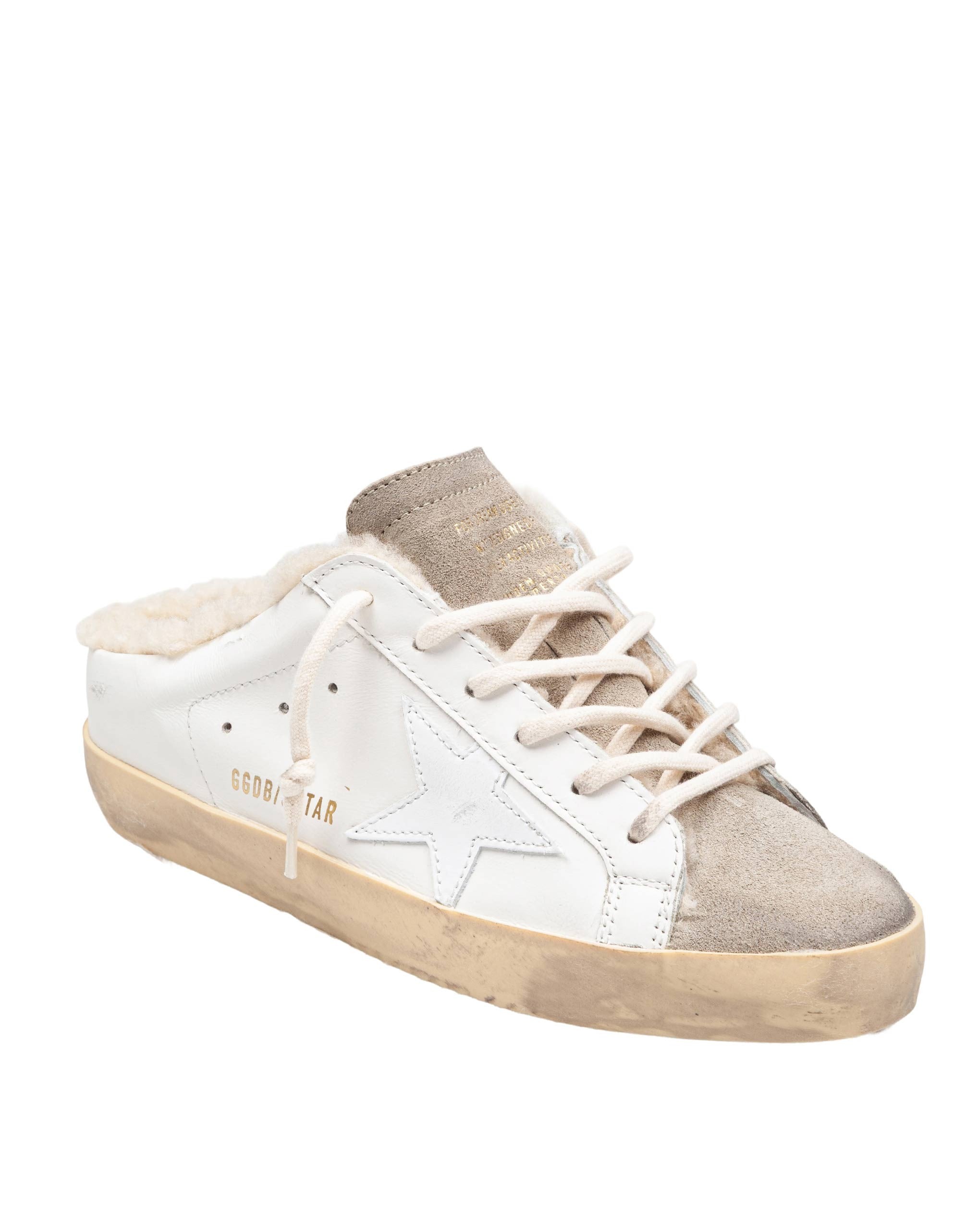 GOLDEN GOOSE SNAKERS SUPER STAR LEATHER SABOT WHITE AND TAUPE