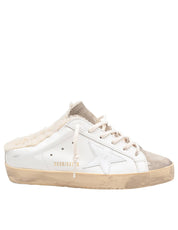GOLDEN GOOSE SNAKERS SUPER STAR LEATHER SABOT WHITE AND TAUPE