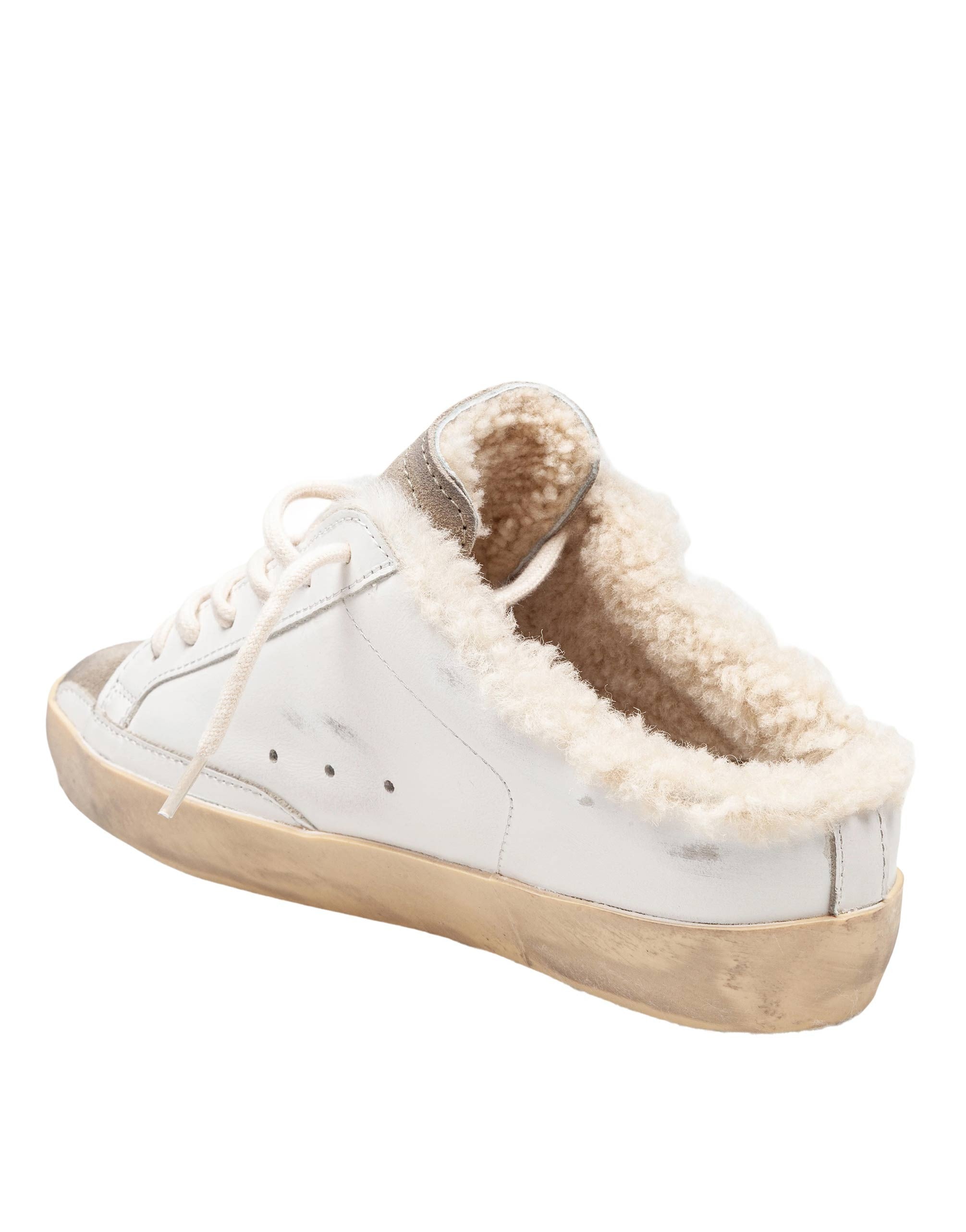 GOLDEN GOOSE SNAKERS SUPER STAR LEATHER SABOT WHITE AND TAUPE