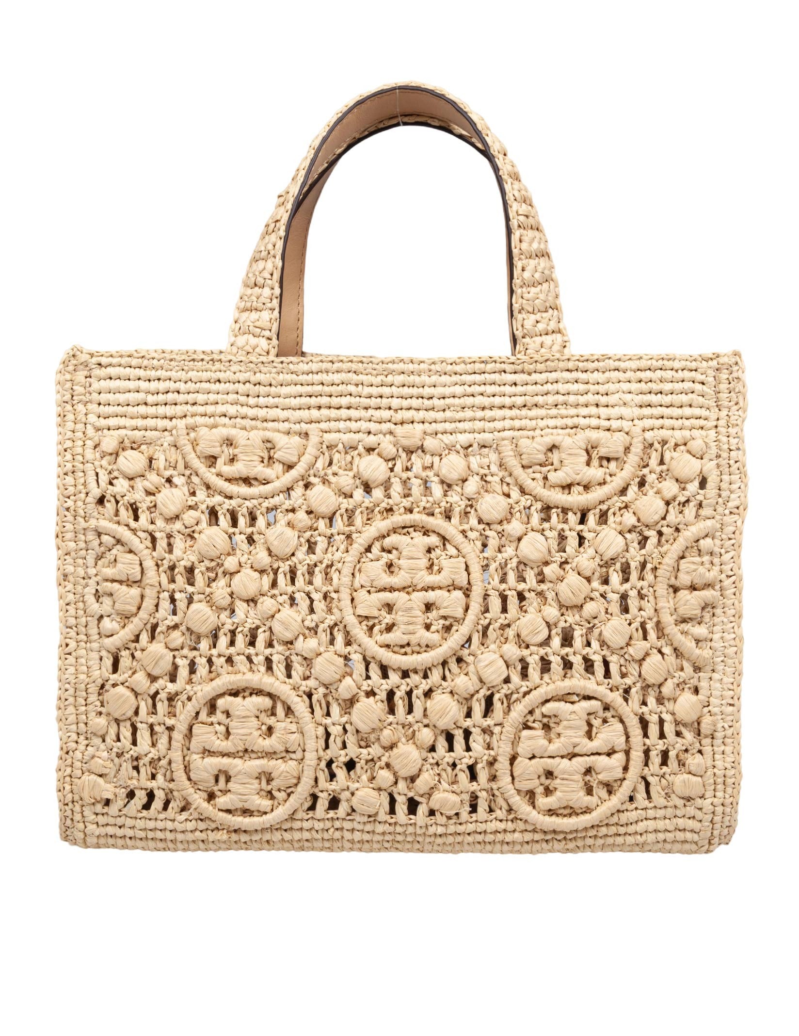 TORY BURCH T MONOGRAM RAFFIA SQUARE TOTE