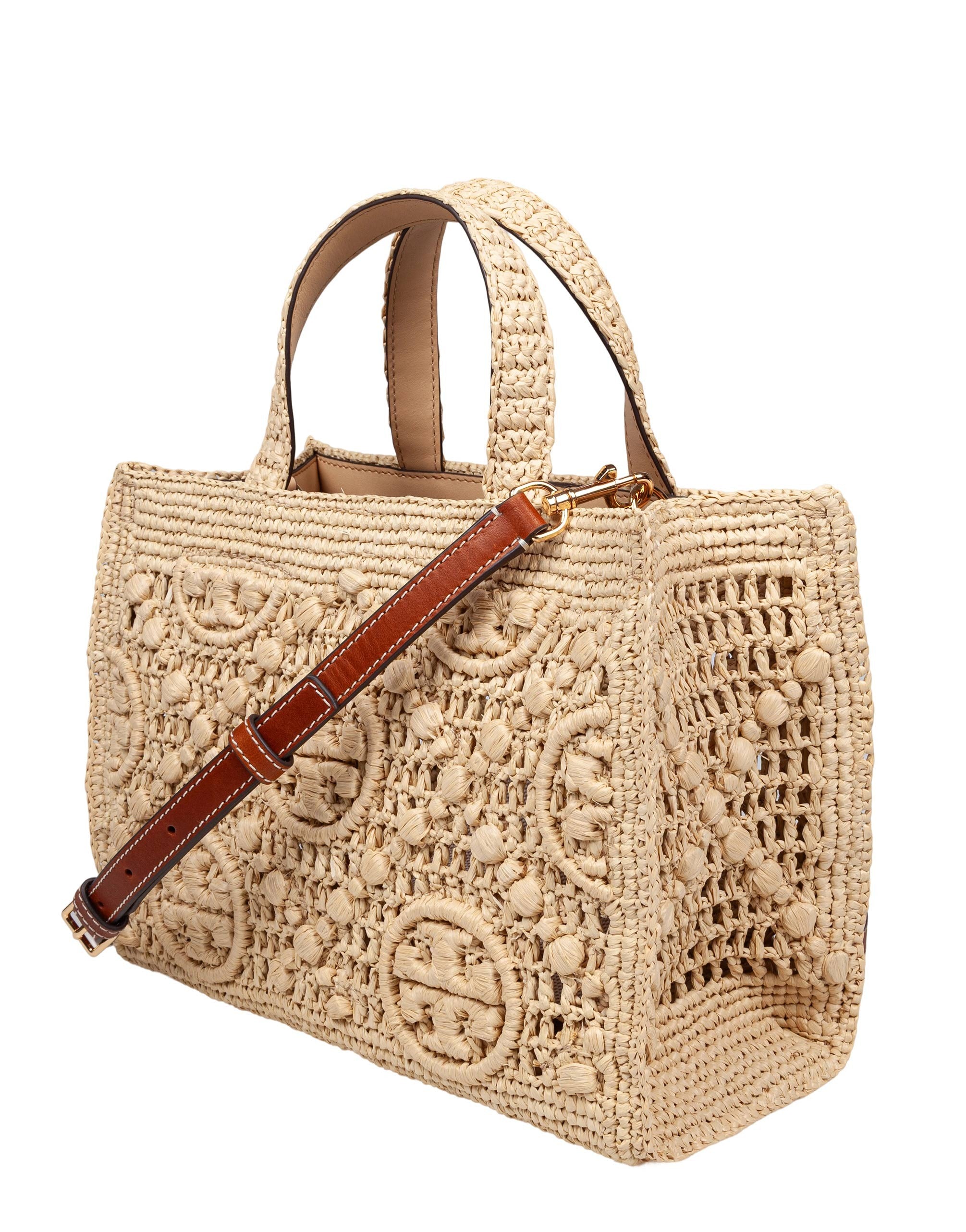 TORY BURCH T MONOGRAM RAFFIA SQUARE TOTE