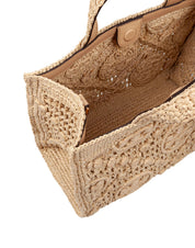 TORY BURCH T MONOGRAM RAFFIA SQUARE TOTE