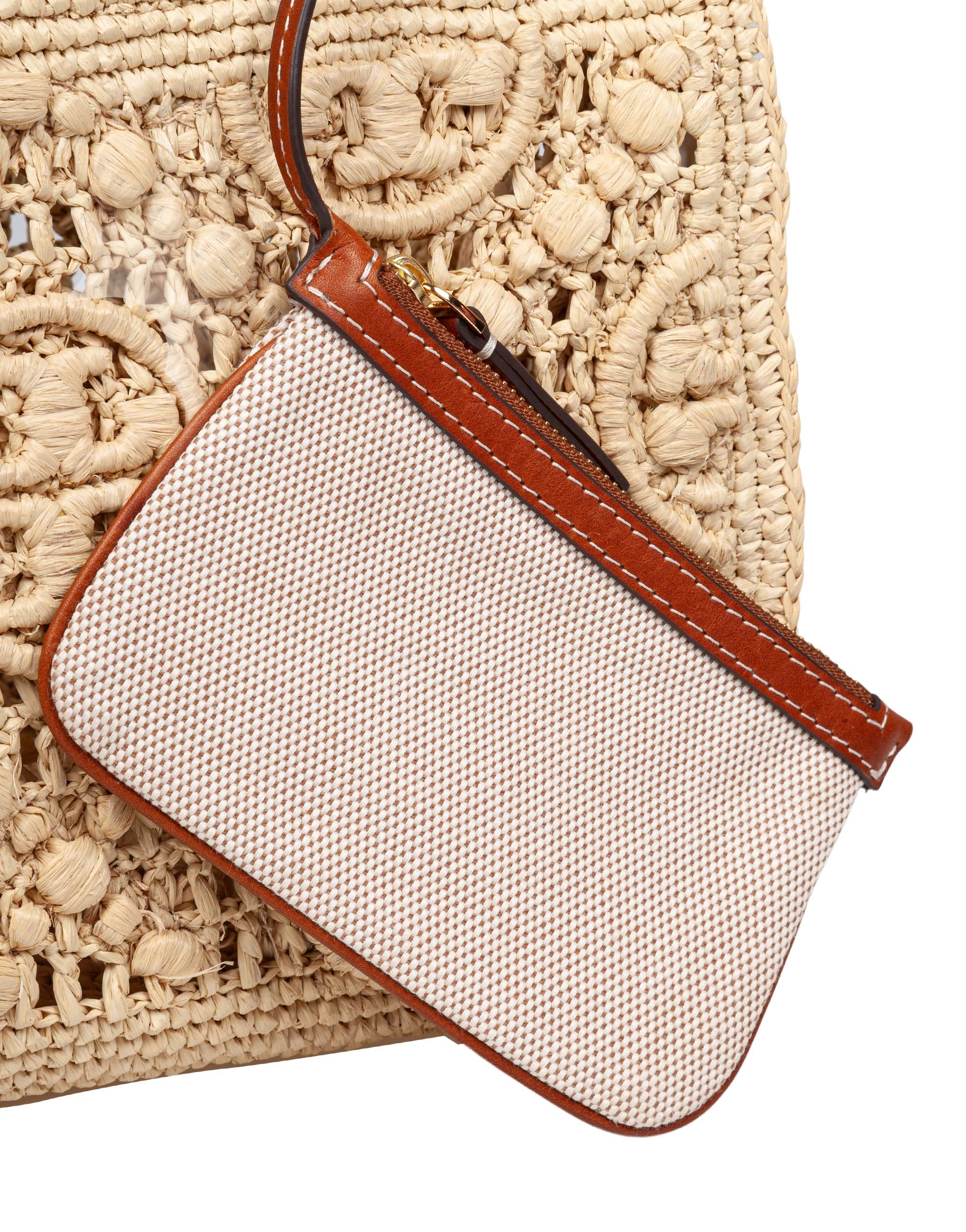 TORY BURCH T MONOGRAM RAFFIA SQUARE TOTE