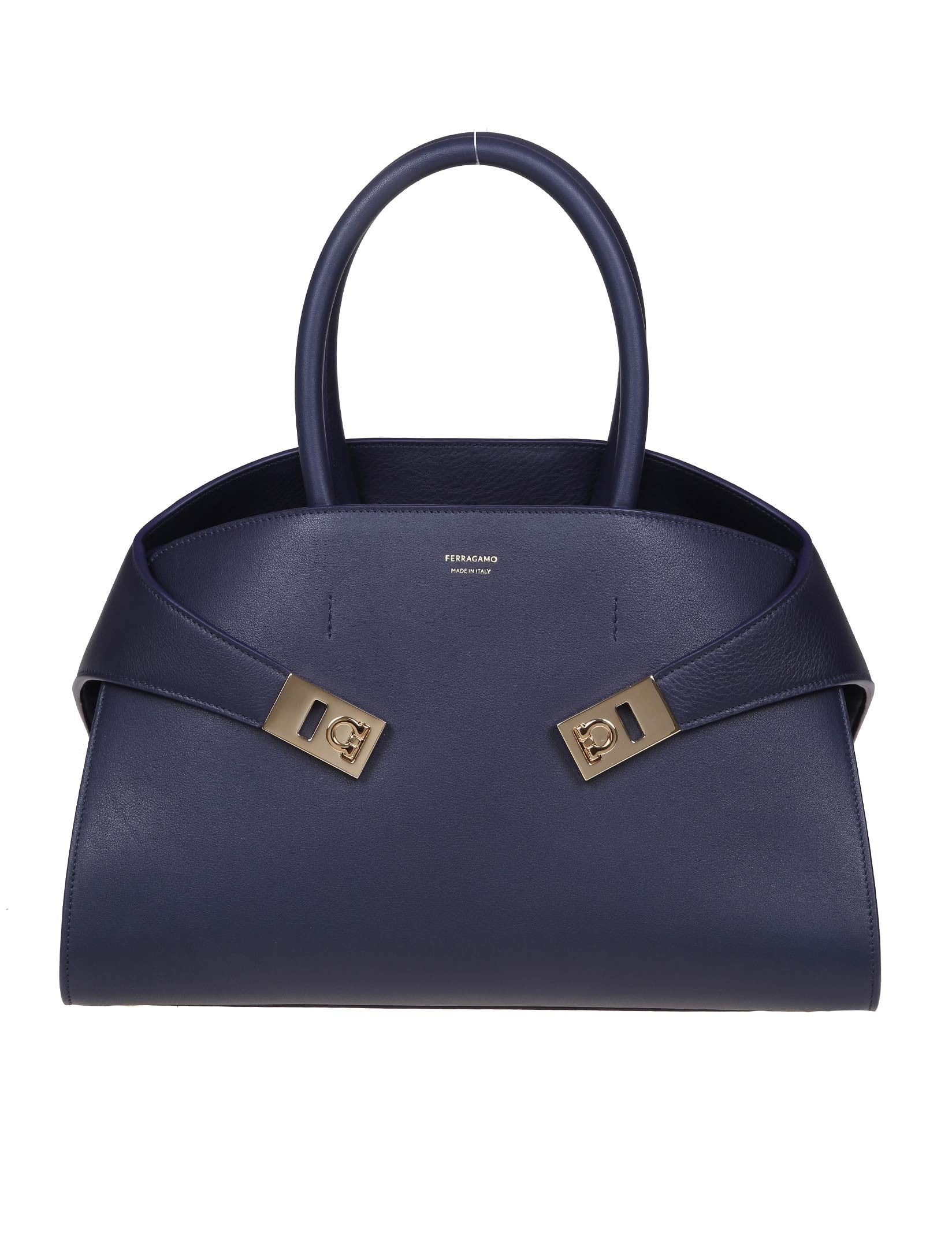 FERRAGAMO HUG TH M HANDBAG IN BLUE LEATHER