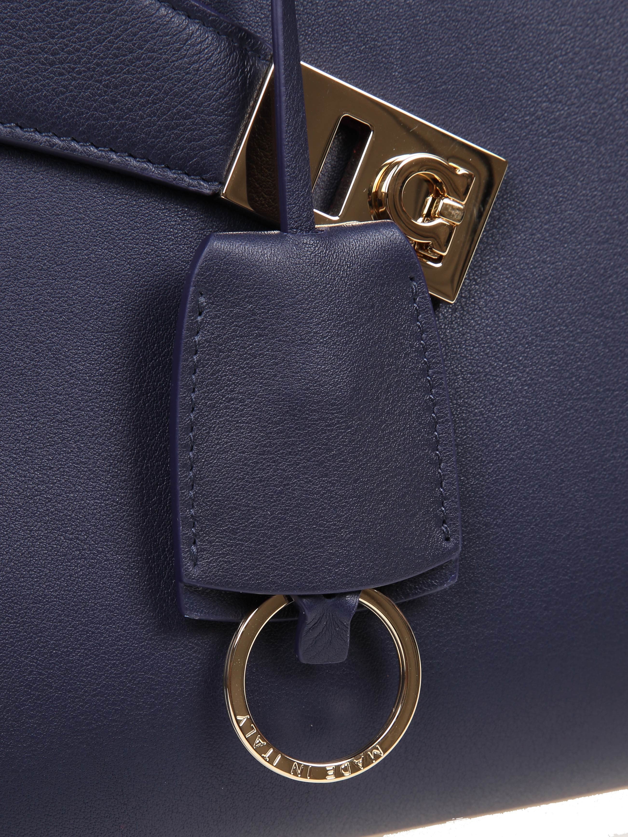 FERRAGAMO HUG TH M HANDBAG IN BLUE LEATHER