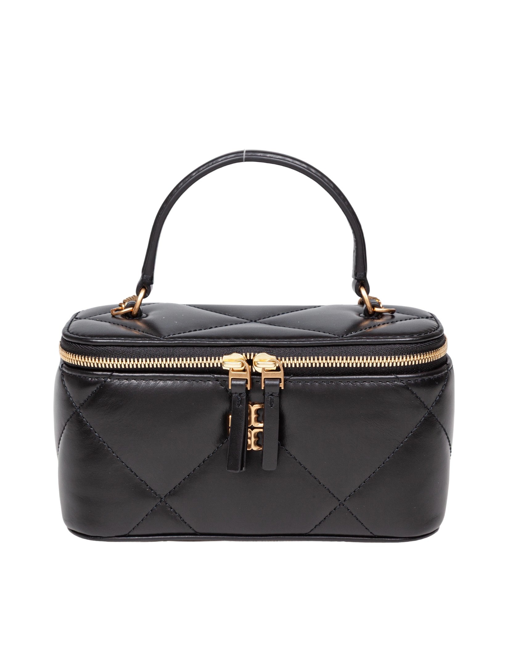 TORY BURCH KIRA DIAMOND QUILT LEATHER VANITY CASE COLOR: BLACK