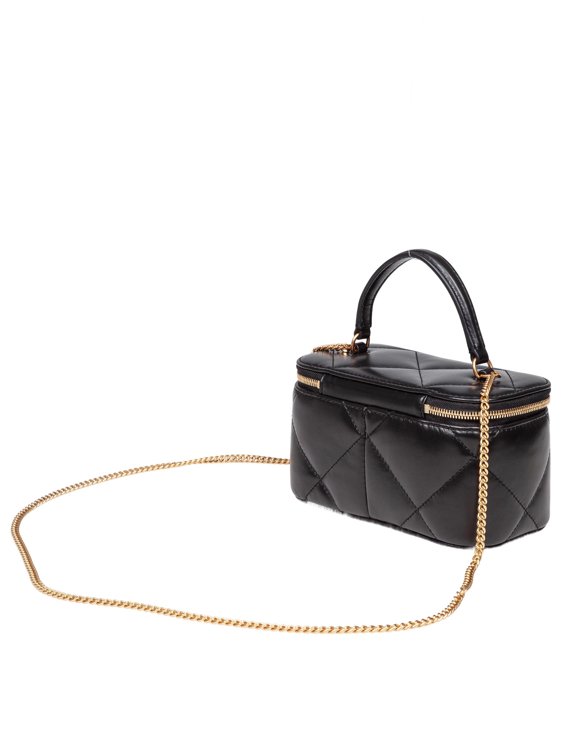 TORY BURCH KIRA DIAMOND QUILT LEATHER VANITY CASE COLOR: BLACK