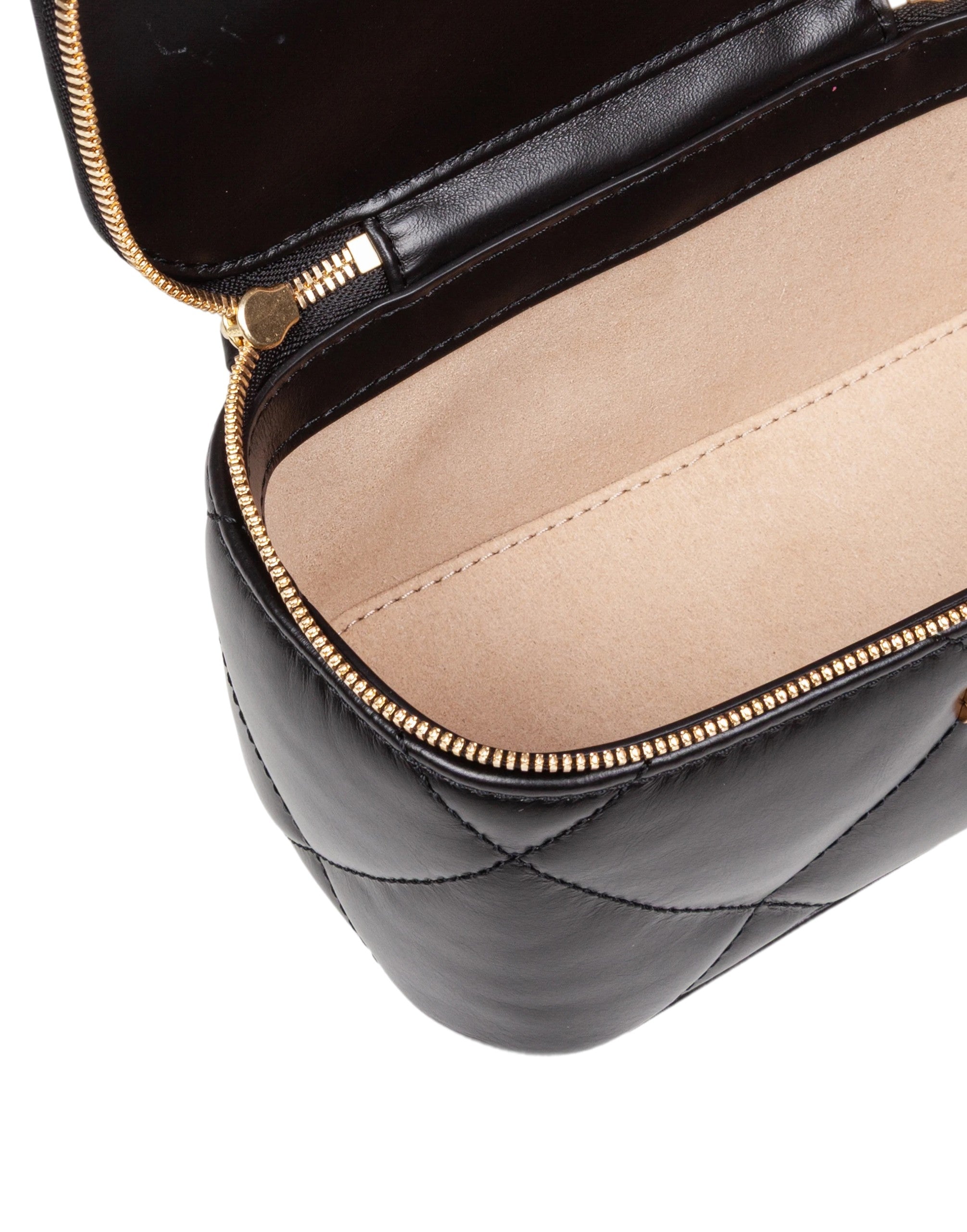 TORY BURCH KIRA DIAMOND QUILT LEATHER VANITY CASE COLOR: BLACK