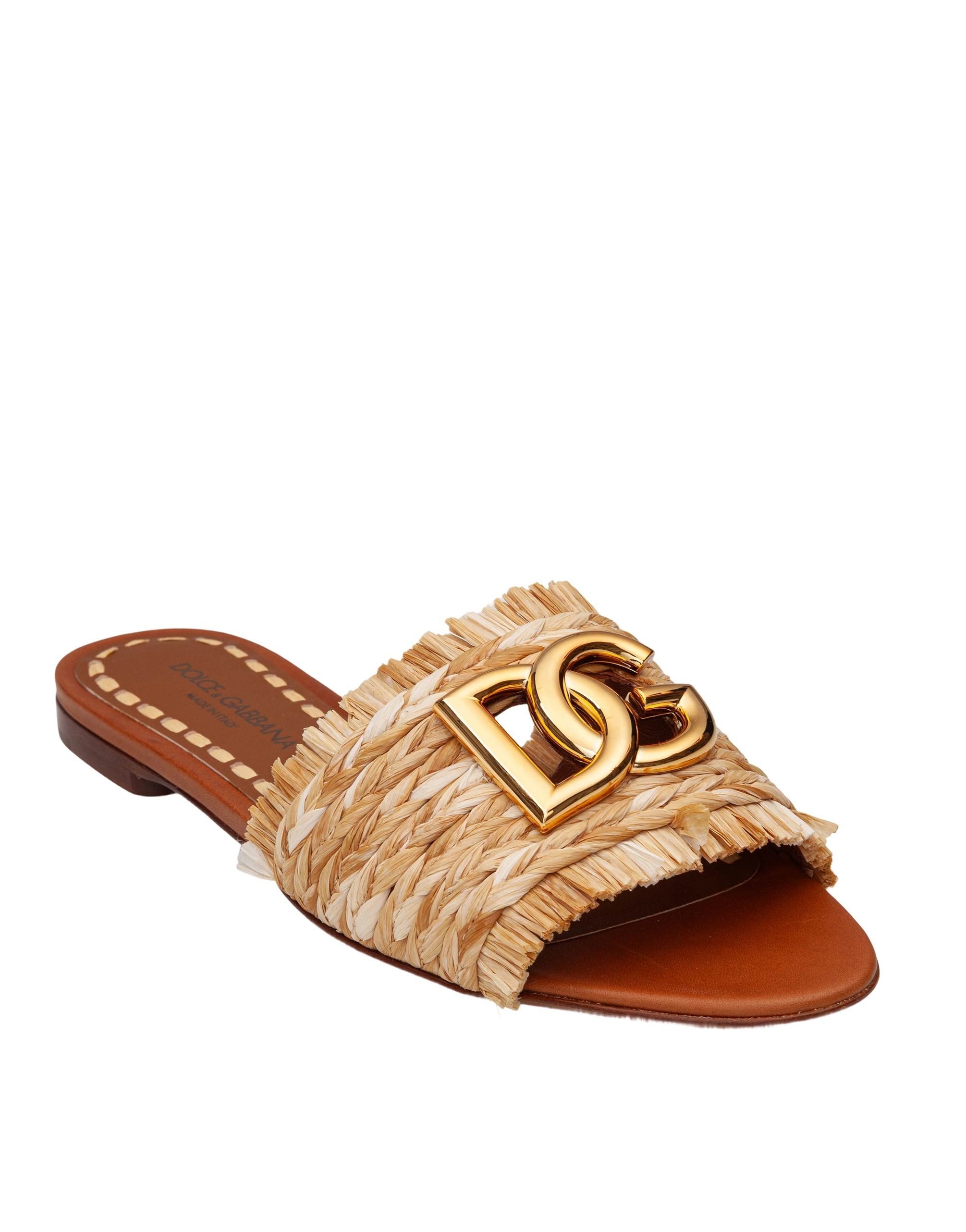 DOLCE & GABBANA RAFFIA SLIPPER WITH LOGO
