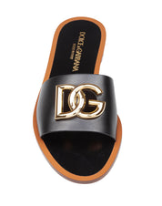 DOLCE & GABBANA CALFSKIN FLAT SLIPPER WITH BLACK LOGO