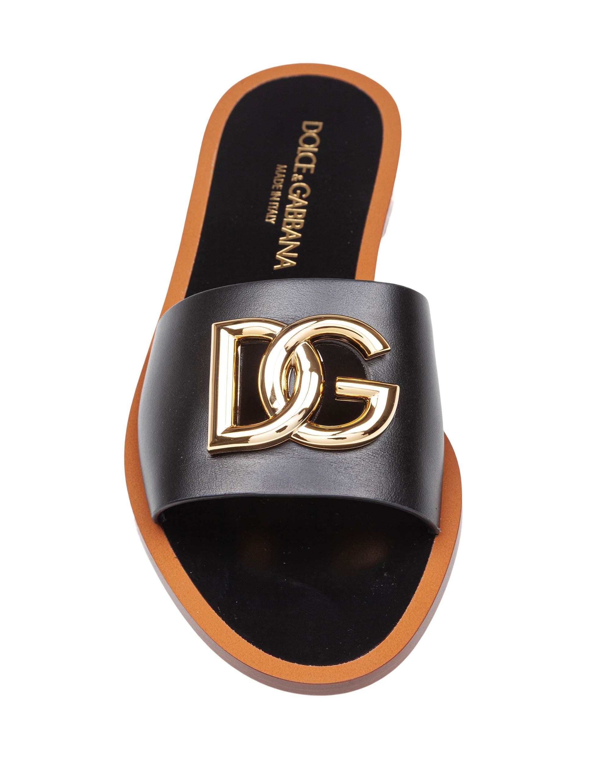 DOLCE & GABBANA CALFSKIN FLAT SLIPPER WITH BLACK LOGO