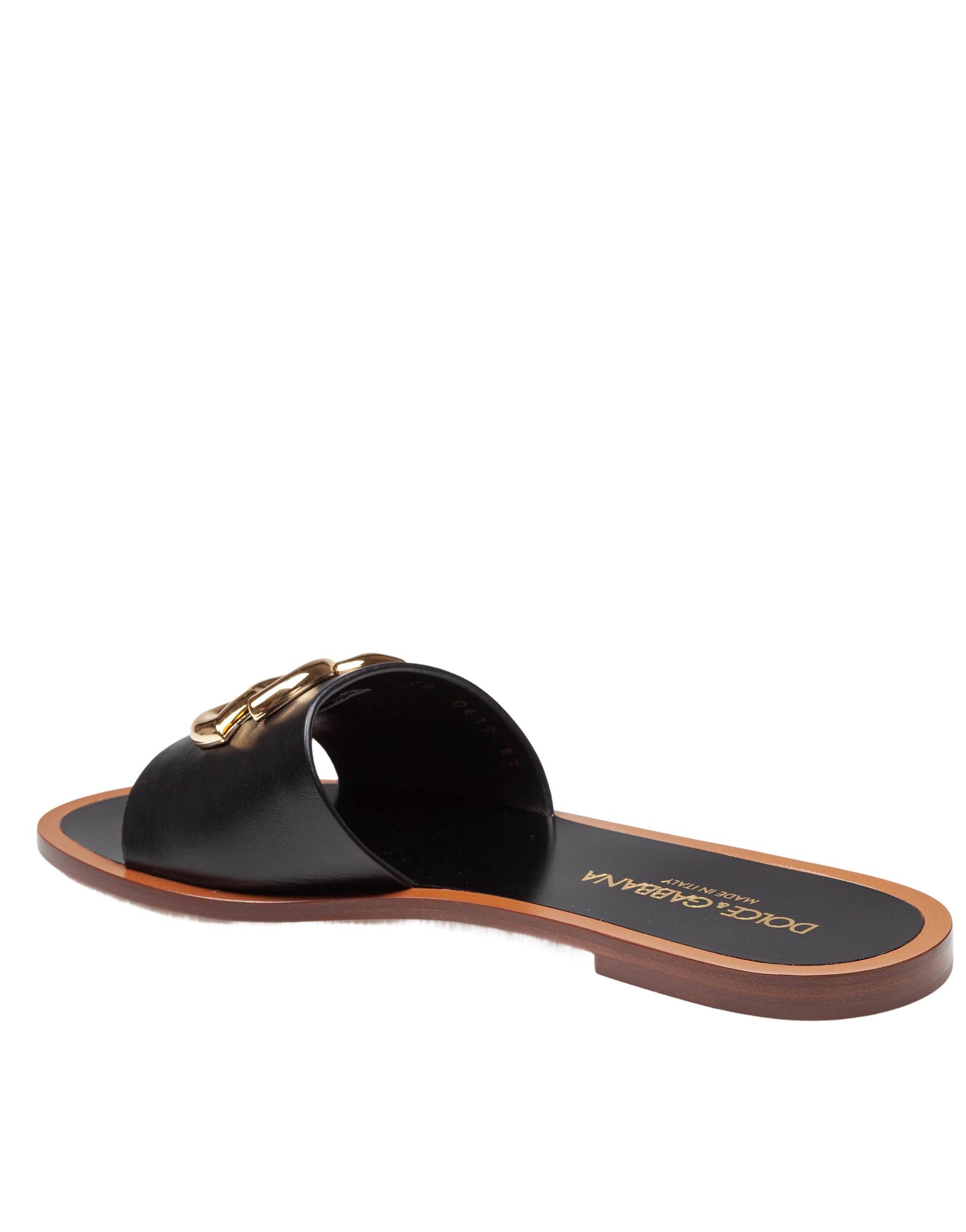DOLCE & GABBANA CALFSKIN FLAT SLIPPER WITH BLACK LOGO