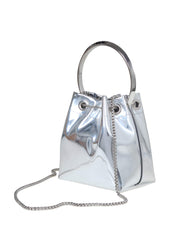 JIMMY CHOO SECCHIELLO BON BON IN PELLE METALLIZZATA COLORE SILVER