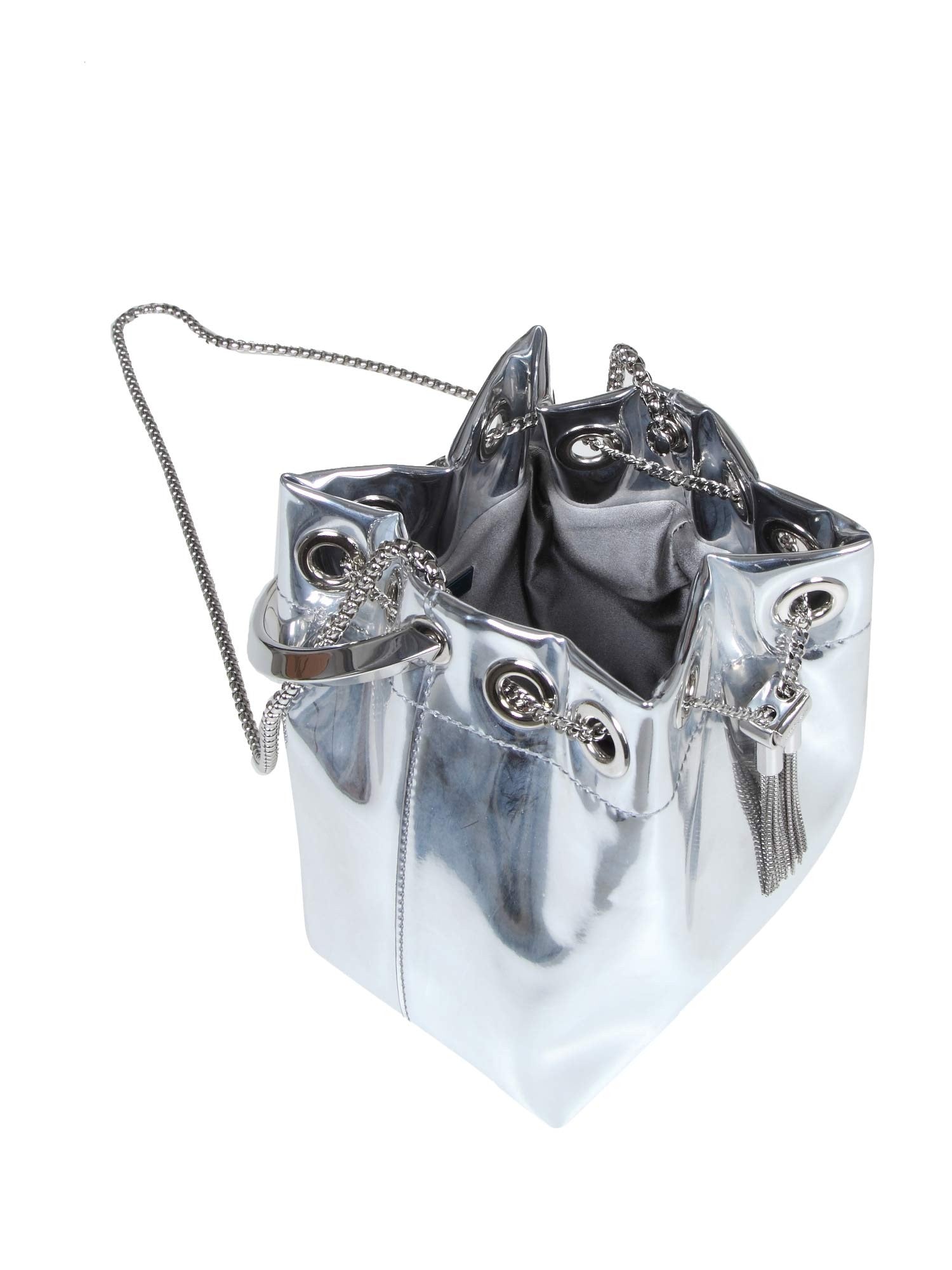 JIMMY CHOO SECCHIELLO BON BON IN PELLE METALLIZZATA COLORE SILVER