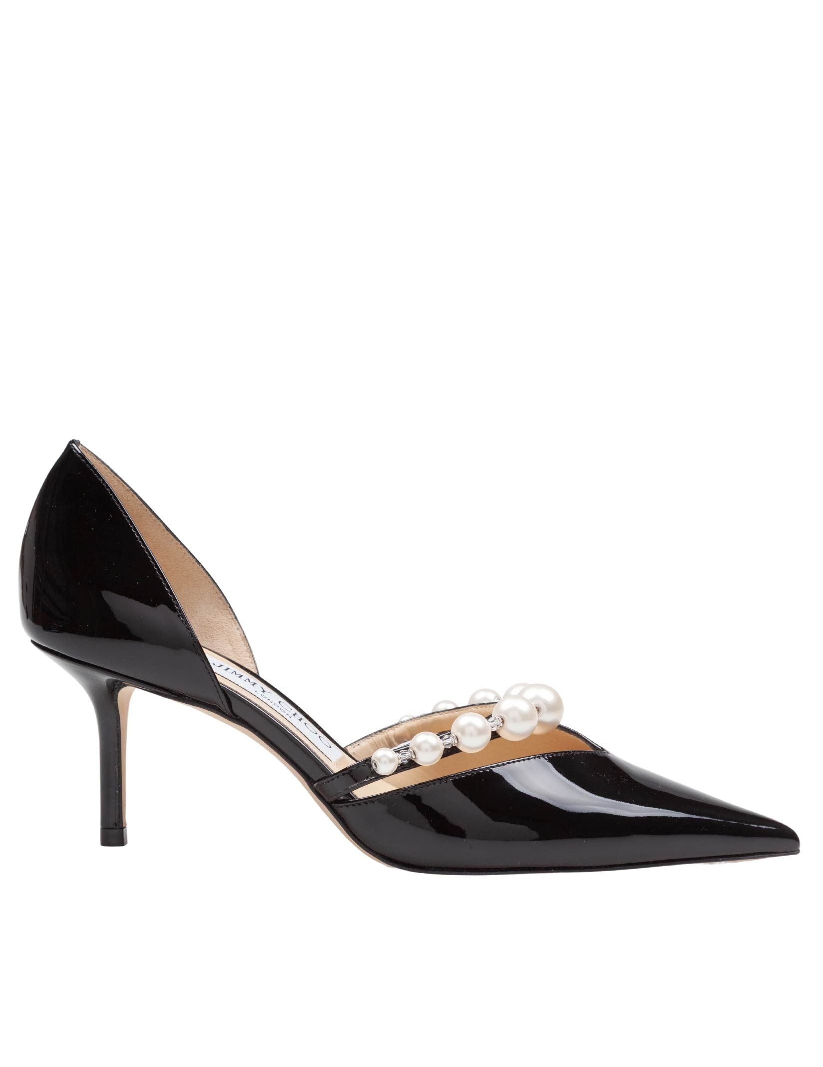 JIMMY CHOO AURELIE 65 PATENT LEATHER PUMPS WITH APPLIED PEARLS