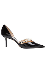 JIMMY CHOO AURELIE 65 PATENT LEATHER PUMPS WITH APPLIED PEARLS