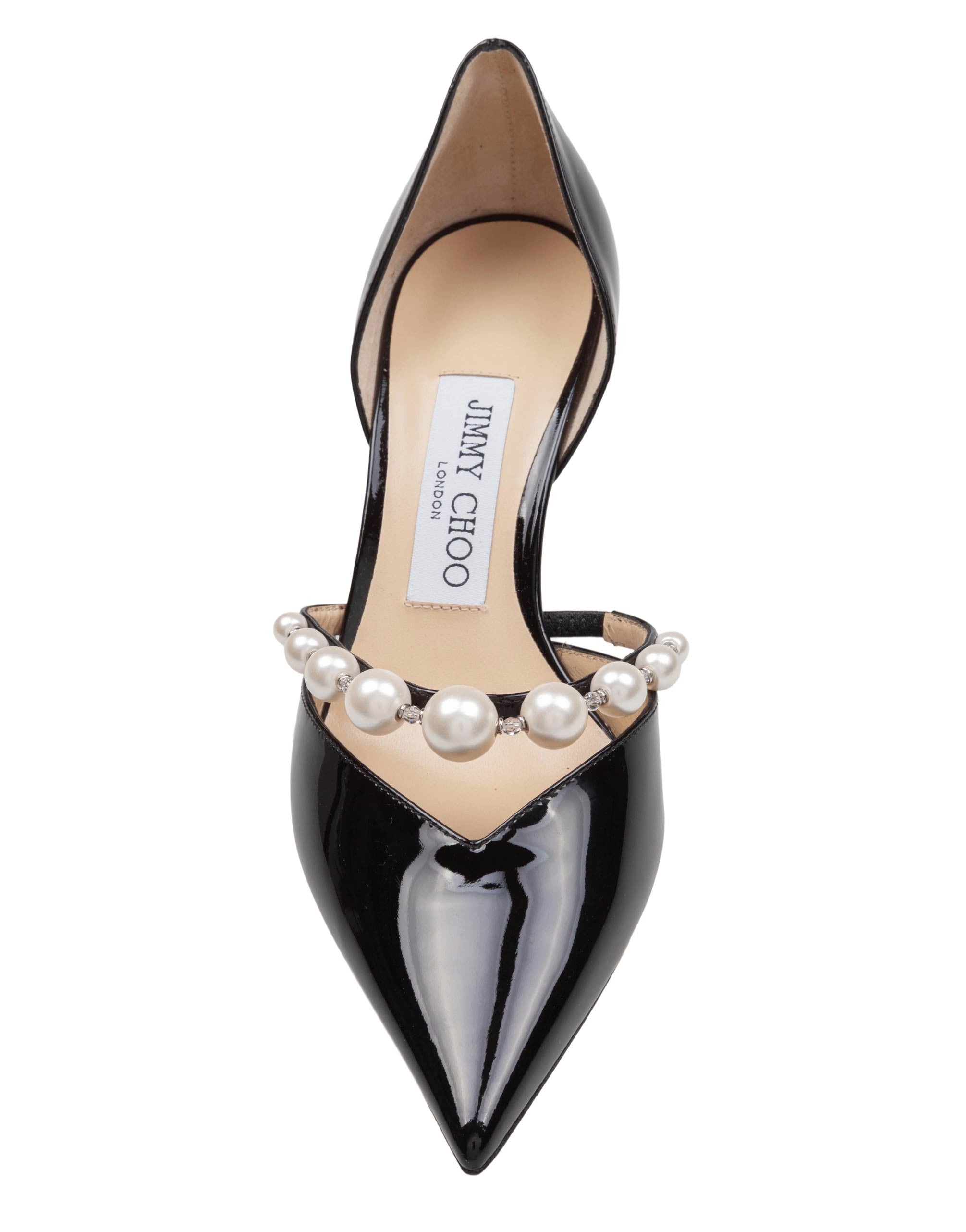 JIMMY CHOO AURELIE 65 PATENT LEATHER PUMPS WITH APPLIED PEARLS