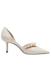 JIMMY CHOO DECOLLETE' AURELIE 65 IN VERNICE CON PERLE APPLICATE COLORE LATTE