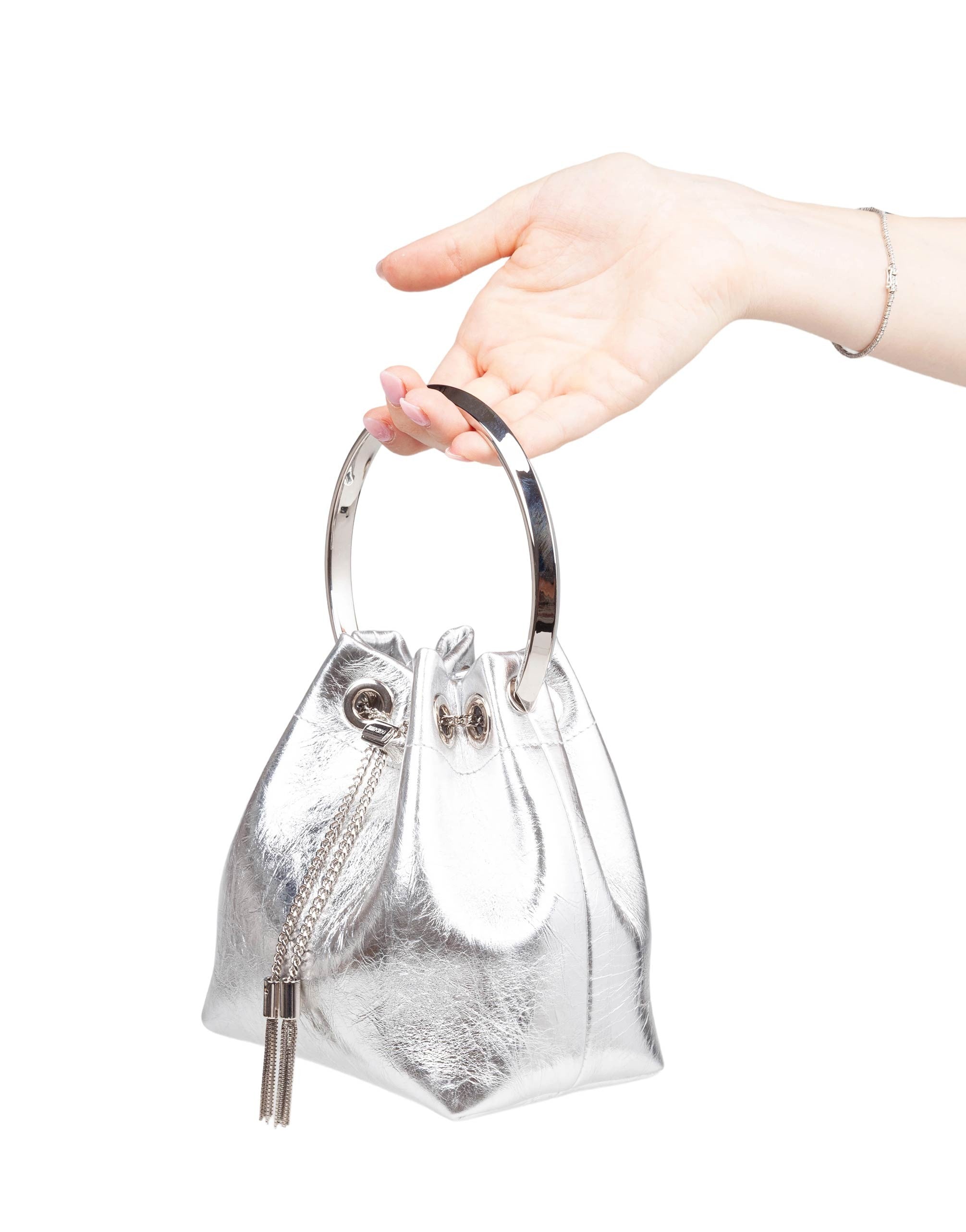 JIMMY CHOO BON BON TZZ IN PELLE METALLIZZATA COLORE SILVER