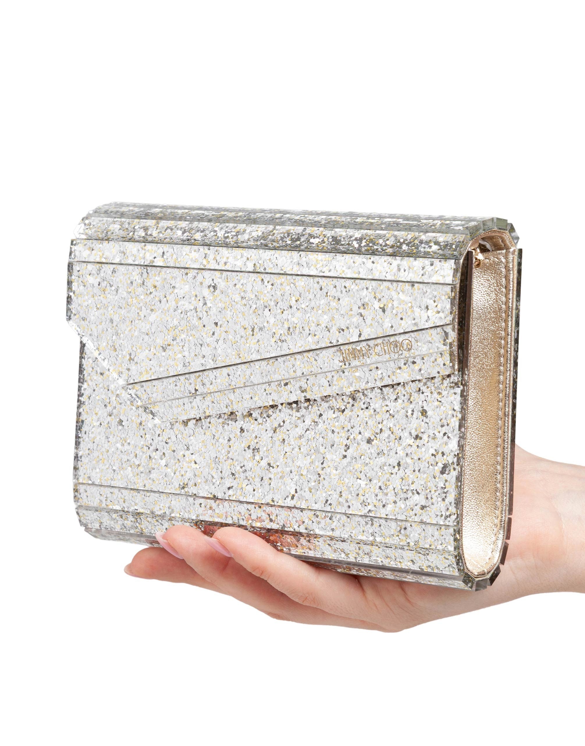 JIMMY CHOO CANDY CLUTCH BAG IN ACRYLIC FABRIC WITH GLITTER