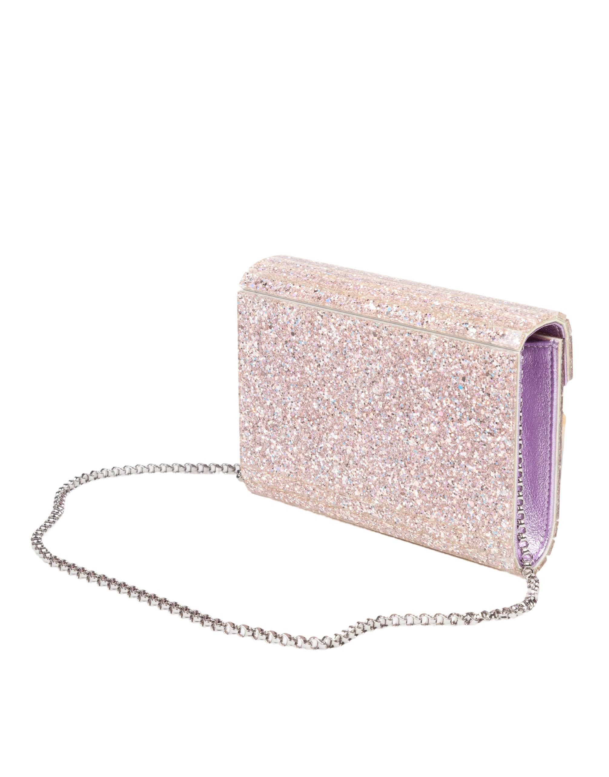 JIMMY CHOO POCHETTE CANDY IN TESSUTO ACRILICO CON GLITTER COLORE ROSA