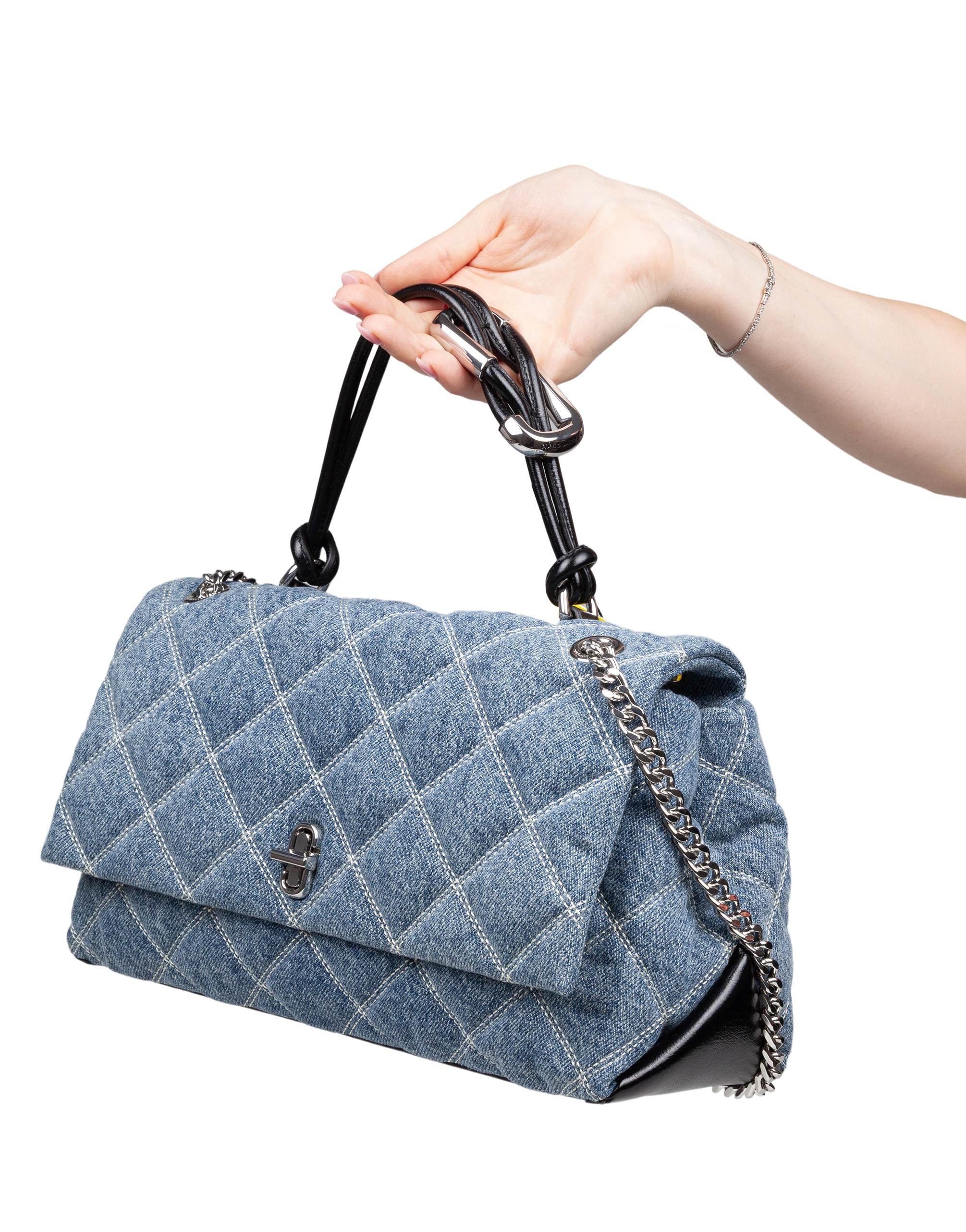 MARC JACOBS BORSA A MANO THE DUAL CHAIN IN DENIM TRAPUNTATO COLORE BLU INDICO