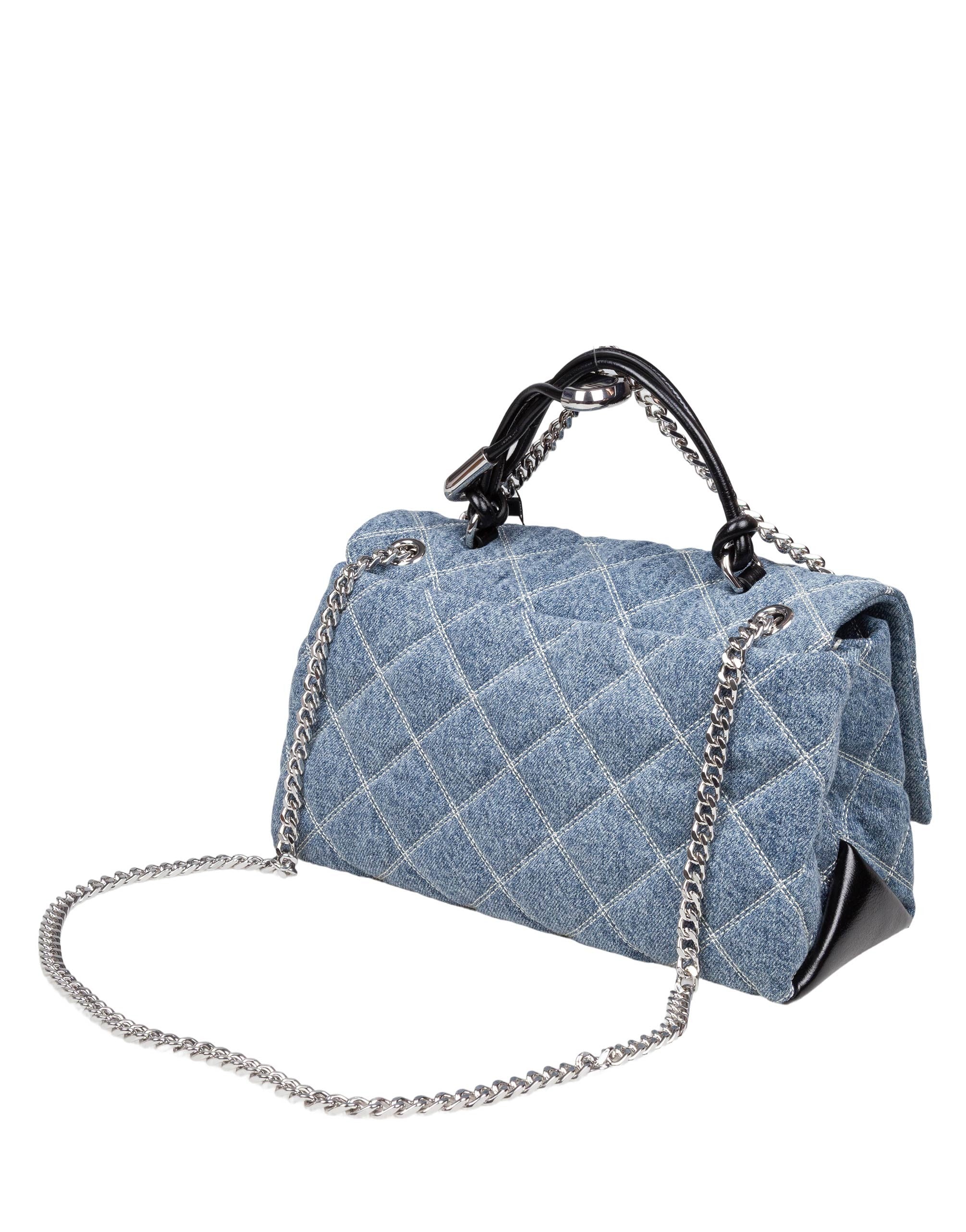 MARC JACOBS BORSA A MANO THE DUAL CHAIN IN DENIM TRAPUNTATO COLORE BLU INDICO