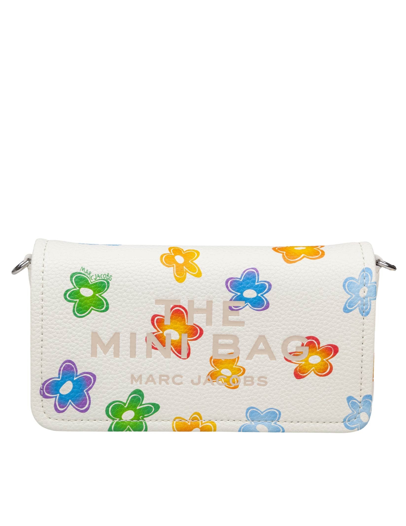 MARC JACOBS THE MINI BAG IN WHITE LEATHER WITH FLOWER PRINT