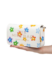 MARC JACOBS THE MINI BAG IN WHITE LEATHER WITH FLOWER PRINT