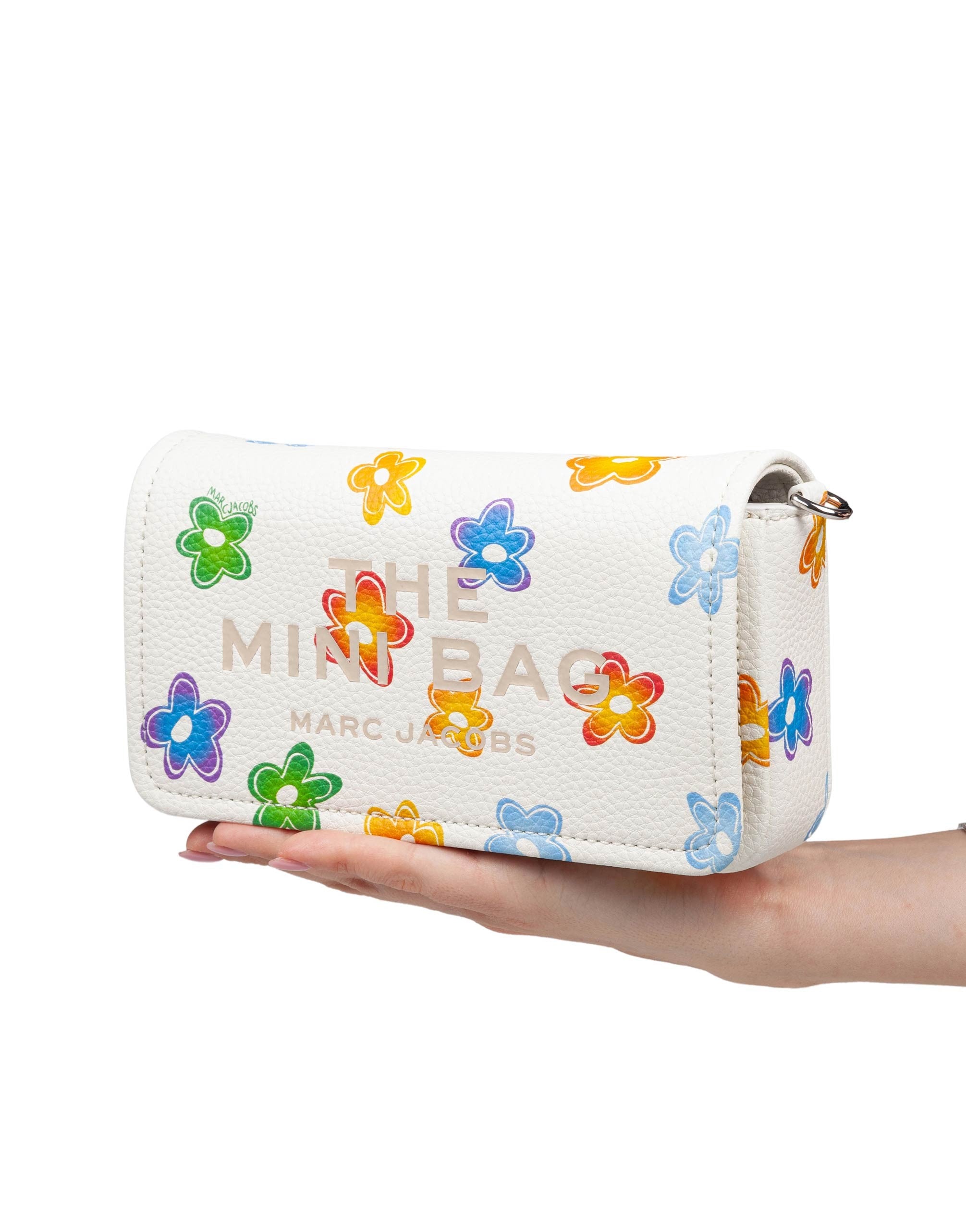 MARC JACOBS THE MINI BAG IN WHITE LEATHER WITH FLOWER PRINT