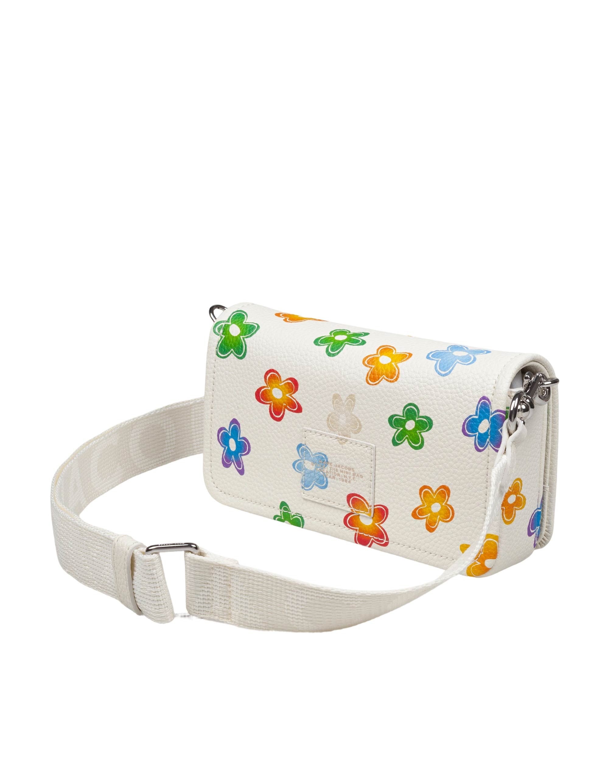 MARC JACOBS THE MINI BAG IN WHITE LEATHER WITH FLOWER PRINT