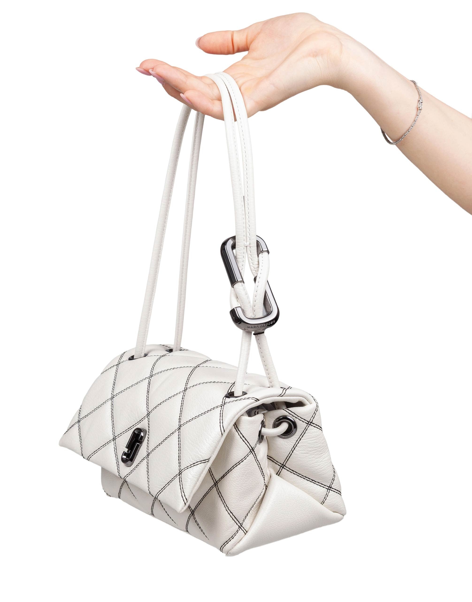 MARC JACOBS THE MINI DUAL SHOULDER IN PELLE TRAPUNTATA COLORE BIANCO E NERO