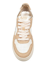 AUTRY MEDALIST SNEAKERS IN LEATHER AND SUEDE WITH GLITTER COLOR WHITE/SAND
