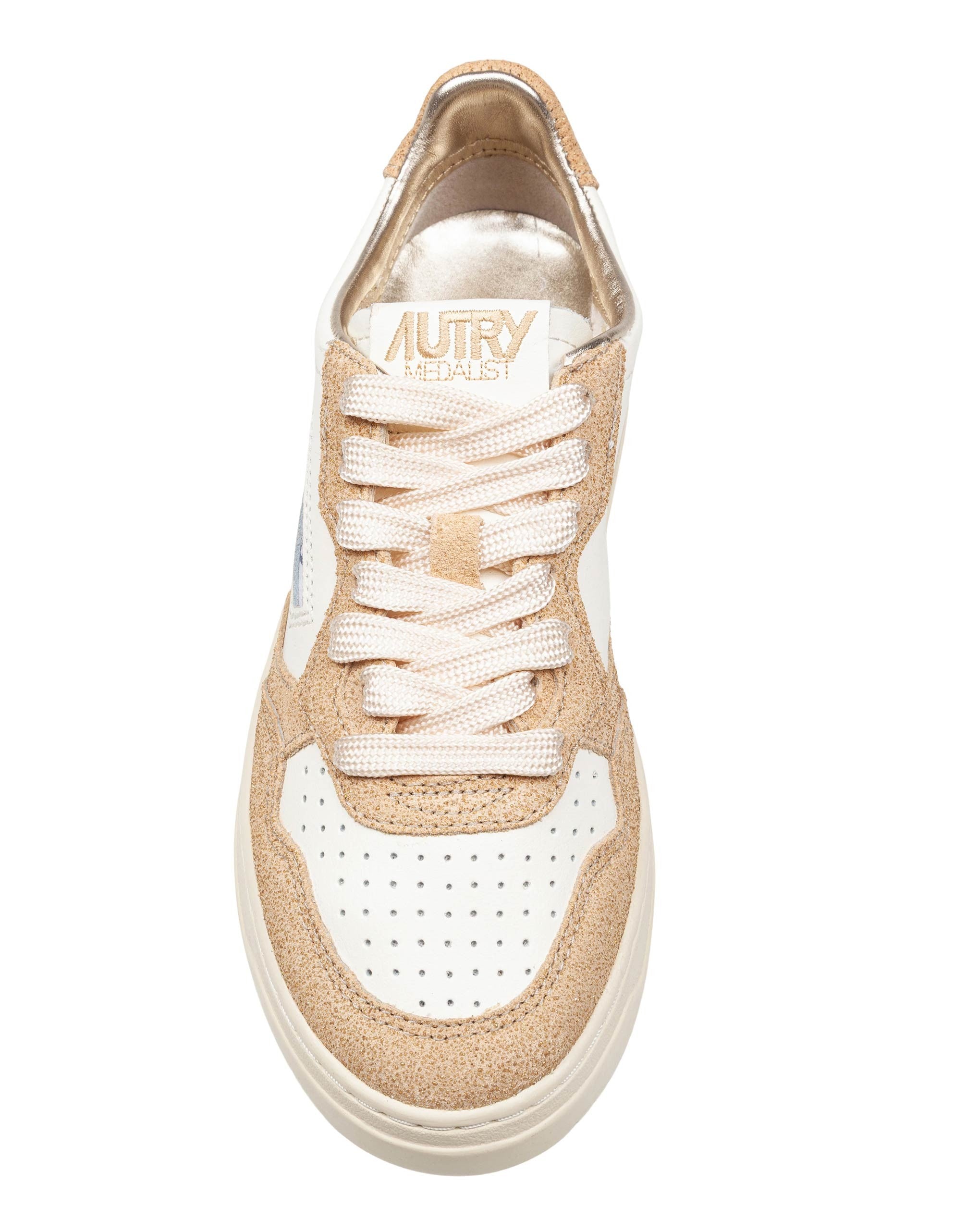 AUTRY MEDALIST SNEAKERS IN LEATHER AND SUEDE WITH GLITTER COLOR WHITE/SAND
